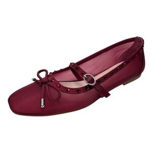 Gianni Bini Rayna Burgundy Mesh /Leather Mary Jane Ballet Flats Shoes